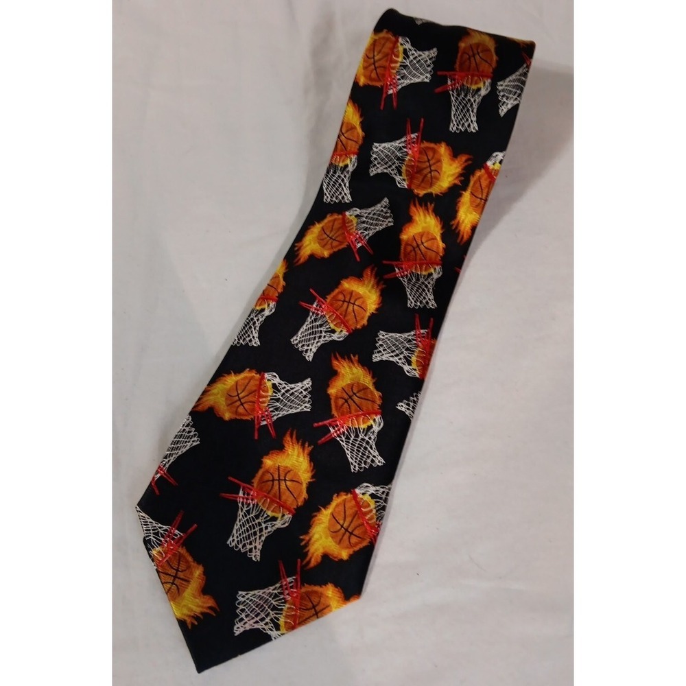 Puritan Mens‎ Neck Tie Basketball 100% Silk Flaming Ball Hoops Coach Teacher